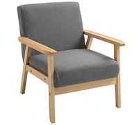HOMCOM Fauteuil lounge avec accoudoirs, chaise de salle à manger, fauteuil relax, aspect lin, fauteuil rembourré, pour salon, chambre à coucher, cadre en bois massif, 64 x 70 x 72 cm, gris