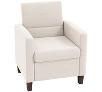 HOMCOM Fauteuil lounge avec accoudoirs, fauteuil rembourré, aspect lin, fauteuil de relaxation, fauteuil de lecture pour salon, chambre à coucher, blanc crème