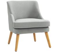 HOMCOM Fauteuil Lounge avec Aspect Lin, accoudoirs, rembourré Fauteuil Relax avec Pieds en Bois, pour Salon, Chambre à Coucher, Gris Clair