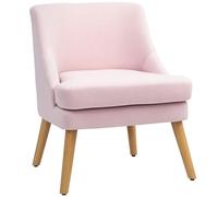 HOMCOM Fauteuil Lounge avec Aspect Lin, accoudoirs, rembourré Fauteuil Relax avec Pieds en Bois, pour Salon, Chambre, Rose