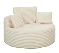 HOMCOM Fauteuil lounge avec assise extra profonde et large, blanc crème | Fauteuil rembourré sans cadre avec coussin décoratif, confortable - Aspect velours côtelé - Jusqu'à 250 kg - Pour salon