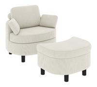 HOMCOM Fauteuil Lounge avec Pouf de Rangement, Coussin, Blanc crème