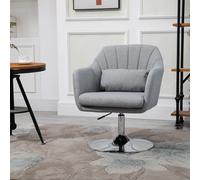 HOMCOM Fauteuil Lounge Design Grand Confort Coussins lombaires Hauteur réglable pivotant 360° piètement métal chromé Lin Gris