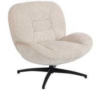 HOMCOM Fauteuil lounge pivotant à 360° avec assise large, accoudoirs intégrés, rembourrage épais, fauteuil de relaxation rembourré en chenille, avec pieds croisés en acier, pour salon, blanc crème