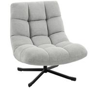 HOMCOM Fauteuil lounge pivotant avec large assise rembourrée, aspect chenille imperméable, pieds croisés, coussin moderne pour salon, chambre à coucher, gris clair