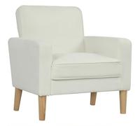 HOMCOM Fauteuil lounge rembourré avec accoudoirs, pieds en bois, fauteuil de relaxation avec aspect velours, pour salon, chambre à coucher, blanc crème