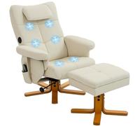 HOMCOM Fauteuil massant avec Repose-Pied Fauteuil Relax Salon - Dossier inclinable jusqu'à 135°, Coffre de Rangement, appuie-tête et télécommande - revêtement synthétique crème