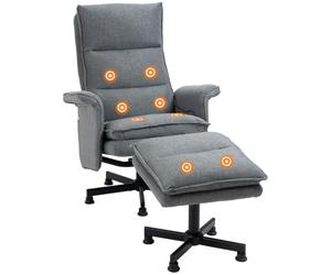 HOMCOM Fauteuil Massant Électrique Relaxant 78 x 93 x 99 cm Gris | Repose-Pieds, Télécommande, 8 Zones de Massage, Tissu Imitation Lin