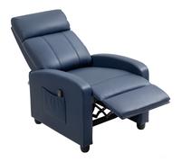 HOMCOM Fauteuil Massant Inclinable Manuel en Cuir PU avec Télécommande, 2 Points de Massage et Repose-pieds, Bleu Foncé