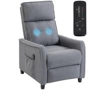 HOMCOM Fauteuil Massant Manuel 160° Gris Clair | 2 points de massage vibrants, repose-pieds, fauteuil rembourré aspect lin, télécommande filaire, poches latérales