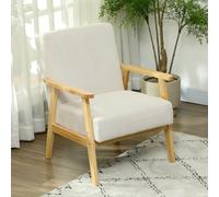HOMCOM Fauteuil moderne avec accoudoirs, revêtement en tissu, en bois de caoutchouc, fauteuil d'appoint, supporte 120 kg, Crème