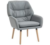 HOMCOM Fauteuil Moderne de Chambre avec Dossier Haut à Double Rembourrage en Tissu Effet Cuir, Gris