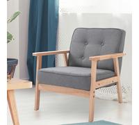 HOMCOM Fauteuil Monoplace Fauteuil de Salon en Tissu avec Accoudoirs Cadre en Bois Lin Gris 64,5 x 70 x 74 cm