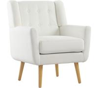 HOMCOM Fauteuil Oreillette Rembourré Tufté Fauteuil relax avec aspect Teddy polaire, pieds en bois, fauteuil rembourré pour chambre à coucher, blanc