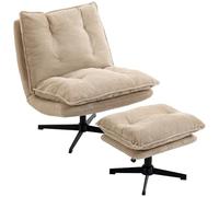 HOMCOM Fauteuil pivotant avec Repose-Pieds réglable, Assise Large, Beige | Fauteuil lounge en velours côtelé, coussin épais, assise et dossier larges, capitonné, idéal salon ou chambre