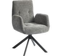 HOMCOM Fauteuil pivotant Fauteuil lounge avec accoudoirs, aspect laine et lin, moderne Chaise rembourrée à boutons, pieds en acier, pour salon, chambre à coucher, gris foncé