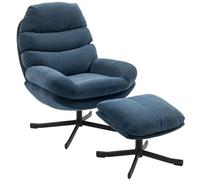 HOMCOM Fauteuil pivotant inclinable, avec Pouf, Large Assise, Bleu