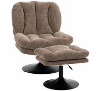 HOMCOM Fauteuil pivotant, Repose-Pieds réglable, Assise Large, Marron | Fauteuil lounge en velours effet goutte de pluie, coussin épais, design capitonné nervuré pour salon ou chambre