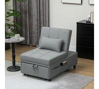 HOMCOM Fauteuil pliant 3-en-1 avec poche latérale, lit d'appoint avec coussin, dossier réglable, fauteuil-lit avec roulettes, Gris clair