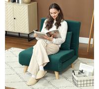HOMCOM Fauteuil pliant avec fonction de couchage, Fauteuil relax pliant en velours côtelé, Dossier réglable, supporte jusqu'à 120 kg, Vert foncé