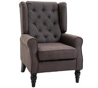 HOMCOM Fauteuil Relax à Oreilles d'Accentuation Individuel avec Pieds en Bois Tuftés, Polyester Brun, 74 x 86 x 102 cm