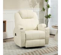 HOMCOM Fauteuil relax avec fonction de massage, dossier réglable, pivotant, jusqu'à 150 kg, simili cuir, Blanc crème