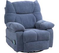HOMCOM Fauteuil relax avec fonction massage, électrique Fauteuil TV avec fonction chauffage, fonction couchage, pivotant Fauteuil de massage avec système de ressorts, bleu