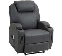 HOMCOM Fauteuil relax avec fonction massage, Fauteuil TV électrique avec fonction chaise longue, fauteuil de massage avec télécommande, porte-gobelet et poche latérale, similicuir, gris foncé