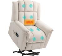 HOMCOM Fauteuil relax avec fonction releveur Fauteuil TV électrique Fauteuil de massage avec chauffage Fonction chaise longue, large dossier Fauteuil TV avec repose-pieds, 2 poches latérales pour le s