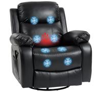 HOMCOM Fauteuil Relax avec Massage et 8 Points de Vibration, Noir | Chaise TV, fonction chauffante, fonction basculante, fauteuil pivotant relax, télécommande, poche latérale, similicuir.