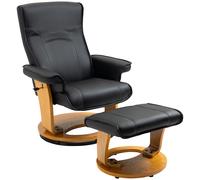 HOMCOM Fauteuil relax avec ottomane, fauteuil de repos avec fonction chaise longue, fauteuil TV pivotant, fauteuil TV, fauteuil inclinable pour bureau, salon, jusqu'à 150 kg, similicuir, noir