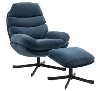 HOMCOM Fauteuil relax avec ottomane Fauteuil lounge en tissu chenille, Fauteuil TV moderne, 78 x 93 x 100 cm, Bleu