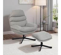 HOMCOM Fauteuil relax avec ottomane Fauteuil lounge en tissu chenille Fauteuil TV moderne, 78 x 93 x 100 cm, crème