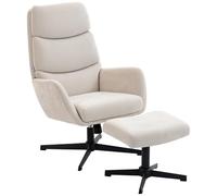 HOMCOM Fauteuil Relax avec Pouf Dossier Haut Fonction Bascule Beige