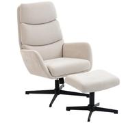HOMCOM Fauteuil Relax avec Pouf Dossier Haut Fonction Bascule Beige | Aspect lin, base métal, fauteuil rembourré, salon, chambre