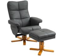 HOMCOM Fauteuil relax avec pouf, espace de rangement, rembourré Fauteuil TV avec fonction chaise longue, pivotant à 360° Fauteuil TV pour chambre à coucher, salon, similicuir, gris foncé