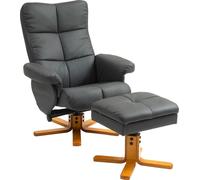 HOMCOM Fauteuil relax avec pouf, espace de rangement, rembourré Fauteuil TV avec fonction chaise longue, pivotant à 360° Fauteuil TV pour chambre à coucher, salon, similicuir, gris foncé