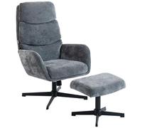 HOMCOM Fauteuil Relax avec Pouf, Fauteuil à Haut Dossier, Fauteuil Lounge avec Fonction Bascule Socle métallique Aspect Lin, Fauteuil rembourré pour Salon, Chambre à Coucher, Gris
