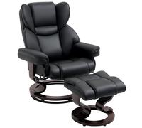 HOMCOM Fauteuil Relax avec Pouf, Fauteuil inclinable à 145° avec siège pivotant en Simili Cuir, pour Le Salon et la Salle de séjour, Noir