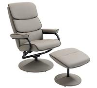 HOMCOM Fauteuil Relax avec Pouf, Fauteuil TV avec Dossier inclinable, siège pivotant à 360°, Assise rembourrée Confortable, jusqu'à 130 kg, pour Salon, Chambre, Gris