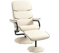 HOMCOM Fauteuil Relax avec Pouf, Fauteuil TV avec Dossier inclinable, siège pivotant à 360°, Assise rembourrée Confortable, jusqu'à 130 kg, pour Salon, Chambre, crème