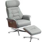 HOMCOM Fauteuil relax avec pouf, fauteuil TV avec fonction chaise longue, appui-tête réglable, pivotant Fauteuil TV jusqu'à 150 kg, pour salon, chambre à coucher, similicuir, gris clair