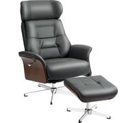 HOMCOM Fauteuil relax avec pouf, fauteuil TV avec fonction chaise longue, appui-tête réglable, pivotant Fauteuil TV jusqu'à 150 kg, pour salon, chambre à coucher, similicuir, gris foncé