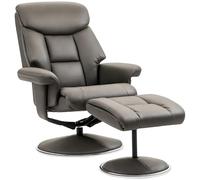 HOMCOM Fauteuil Relax avec Pouf, Fauteuil TV avec Fonction Chaise Longue, Fonction Bascule, Fauteuil TV avec Dossier Haut pour Chambre à Coucher, Salon, Similicuir, Gris