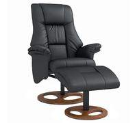 HOMCOM Fauteuil Relax avec Pouf, Fauteuil TV, Fauteuil rembourré, Fauteuil TV avec Fonction Chaise Longue, inclinable à 130°, pour Salon, Salle de Loisirs, Similicuir Noir, 77 x 89 x 110 cm