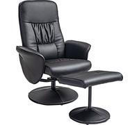HOMCOM Fauteuil relax avec pouf, fauteuil TV, fauteuil TV avec fonction chaise longue, fauteuil rembourré pivotant pour salon, chambre à coucher, similicuir, noir