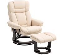 HOMCOM Fauteuil Relax avec Pouf, Fauteuil TV pivotant à 360° avec Fonction Chaise Longue, Fauteuil TV avec Ressort de Poche pour Le Salon, Similicuir, Blanc crème
