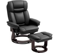 HOMCOM Fauteuil relax avec pouf, fauteuil TV pivotant à 360° avec fonction chaise longue, fauteuil TV avec ressort de poche pour le salon, similicuir, noir