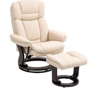 HOMCOM Fauteuil relax avec pouf, fauteuil TV pivotant à 360° avec fonction chaise longue, fauteuil TV avec ressort de poche pour le salon, blanc crème