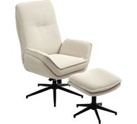HOMCOM Fauteuil relax avec pouf Fauteuil TV pivotant à 360° avec fonction chaise longue Fauteuil TV aspect velours côtelé, fauteuil de relaxation pour salon, chambre à coucher, Beige